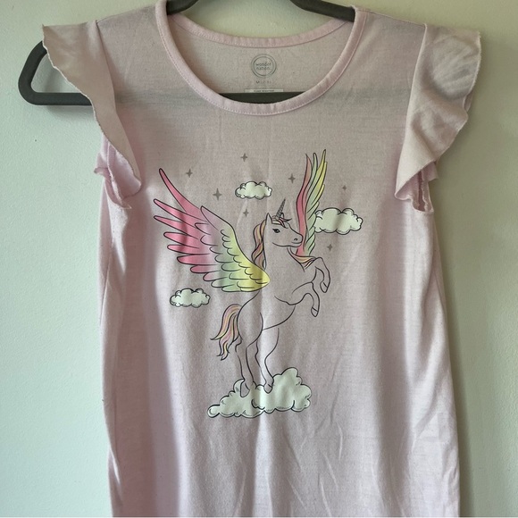🌼 5/$25 Wonder Nation Girls Pink Unicorn Pegasus Nightgown Sleep Dress Size 7/8 - Picture 2 of 7